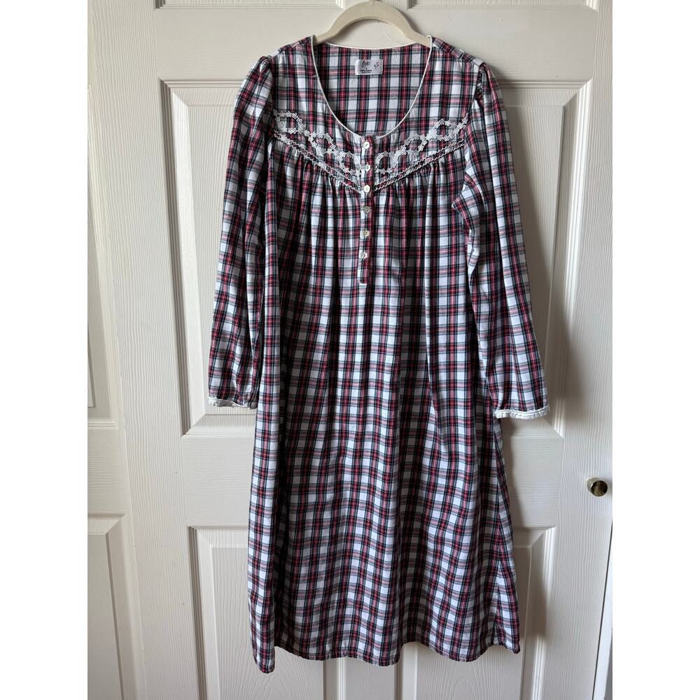 Aria Traditional Nightgown Red Plaid Cotton Size S Heritage Cottage Granny